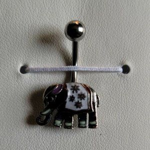 Elephant w/ Enamel Colored Antique Plated 316L Surgical Steel Belly Ring Silver